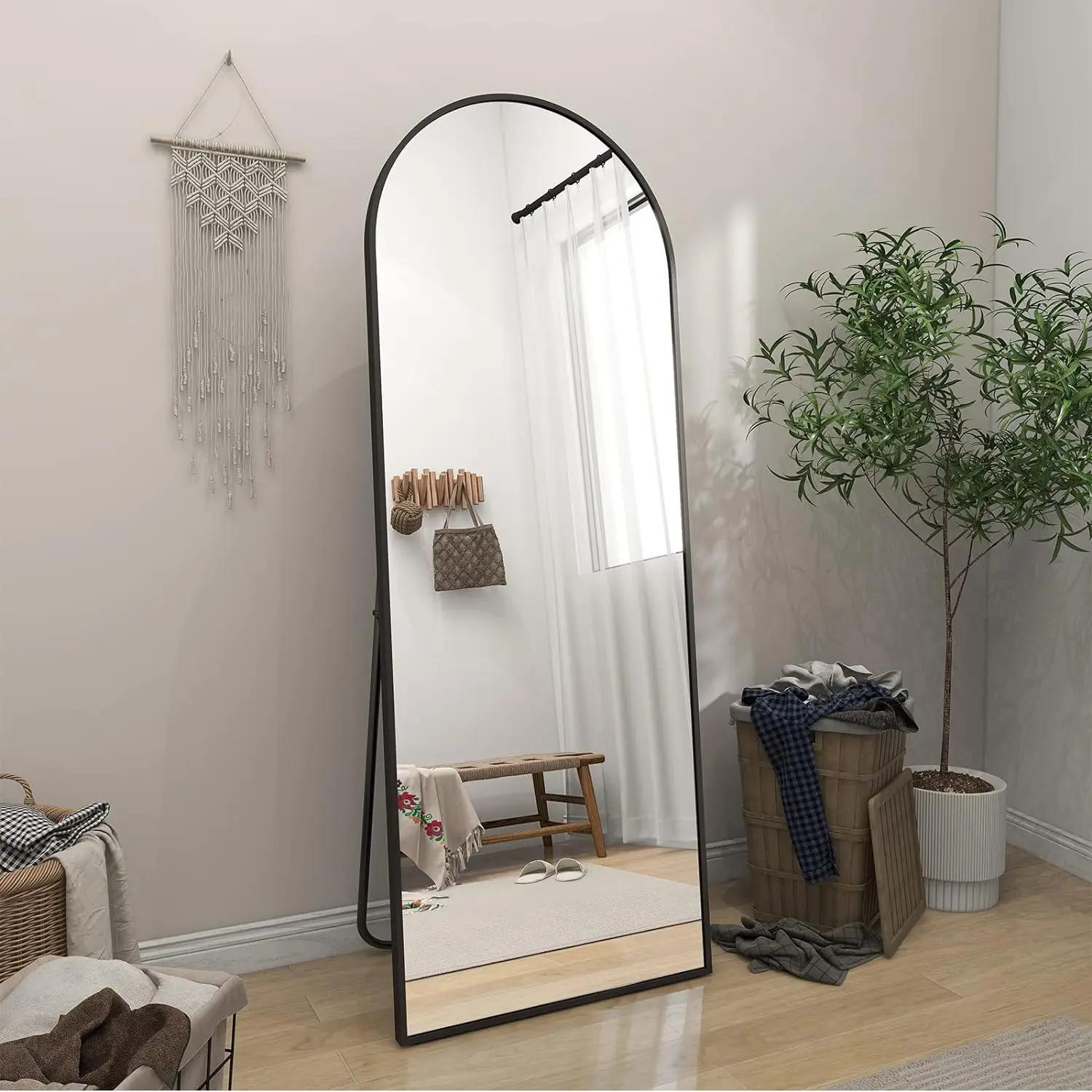 Miroir de sol en arc 64 "x 21", miroir mural pleine longueur suspendu ou incliné miroir complet arqu