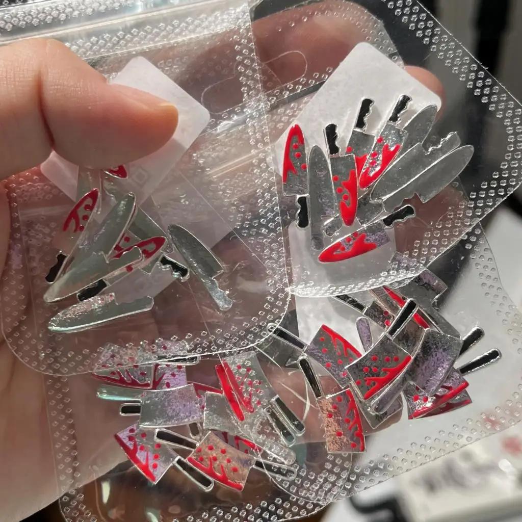 10 Pièces Faux Armes d'Halloween avec Breloques Ongles Effet Sang, Décorations Métalliques pour Ongl