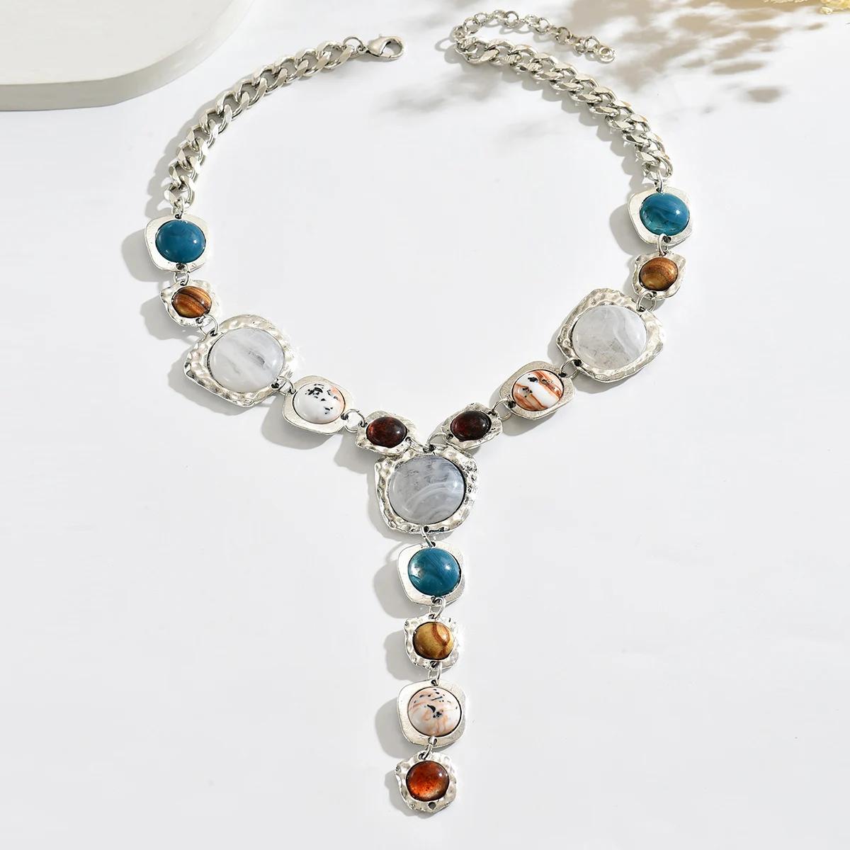 Collier Long Vintage exagéré en forme de Y pour femmes, élégant, épais, pendentif géométrique, style