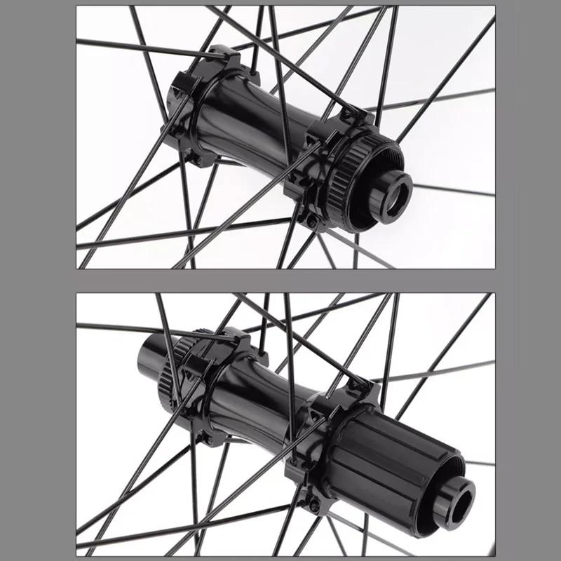 Roue d'essieu traversant de vélo de route en Fiber de carbone, 100x12mm, 142x12mm, frein à disque à