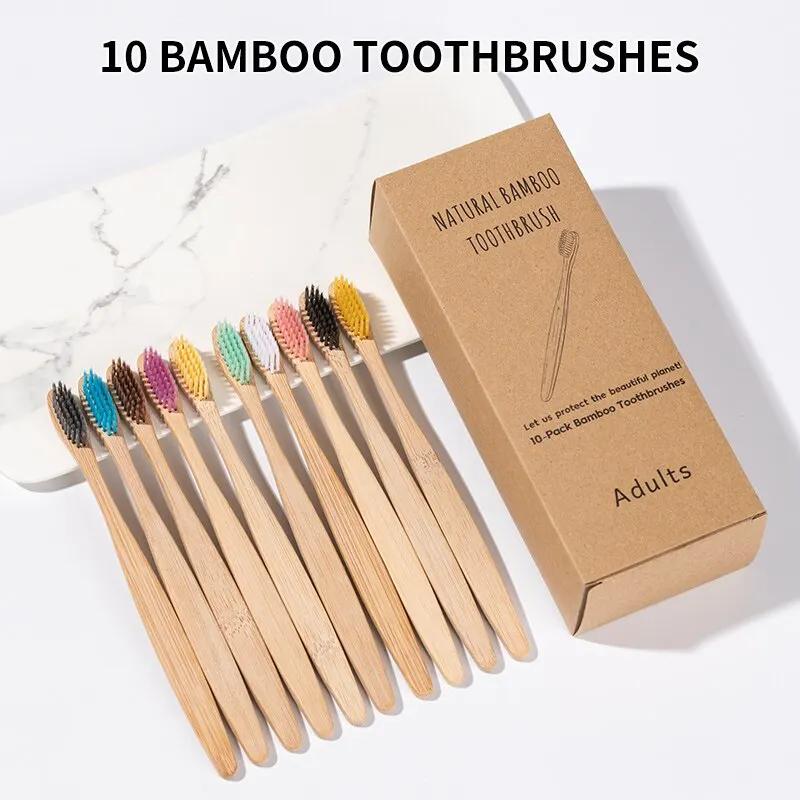 Ensemble de brosses à dents en bambou enveloppées en peau de vache, brosse à dents en bambou, nature