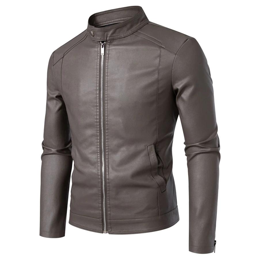 Blouson en cuir PU ajusté pour homme à col montant, style motard, tendance printemps-automne