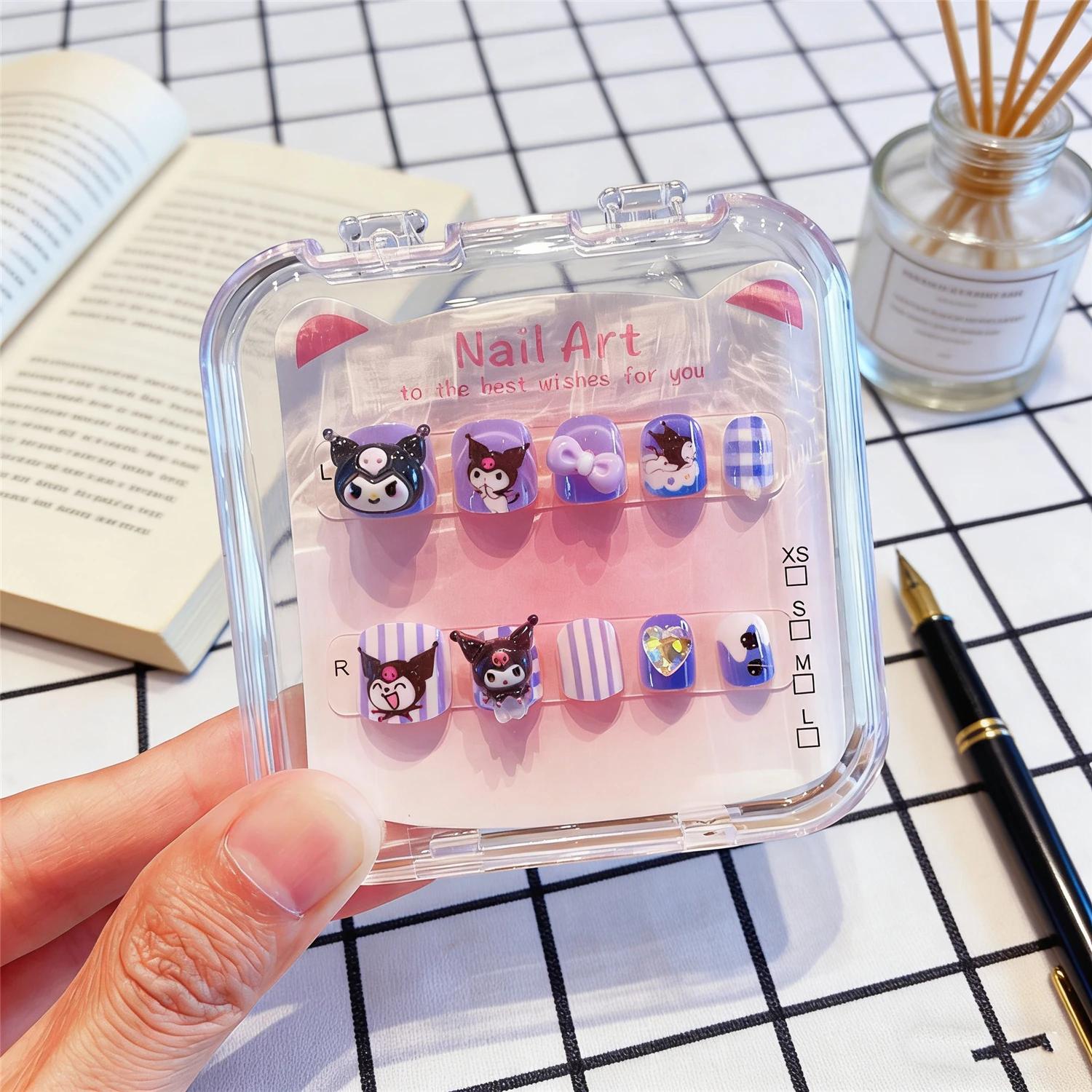 Sanrio enfants presse sur ongles et autocollants (Hello Kitty/Kuromi/ma mélodie)-3D mignon dessin an