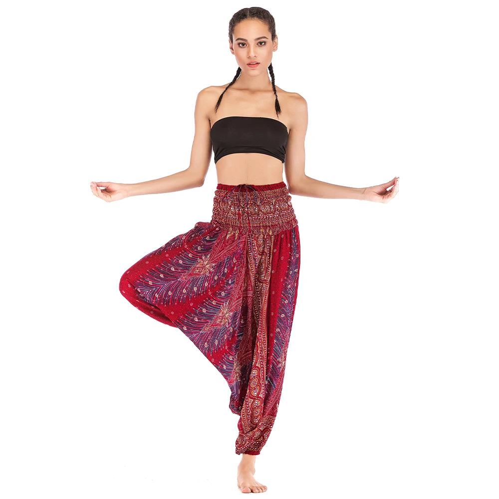 Pantalon bohème femmes pantalons Mujer Hippie taille haute rayonne Harem Baggy Boho Yoga vêtements d