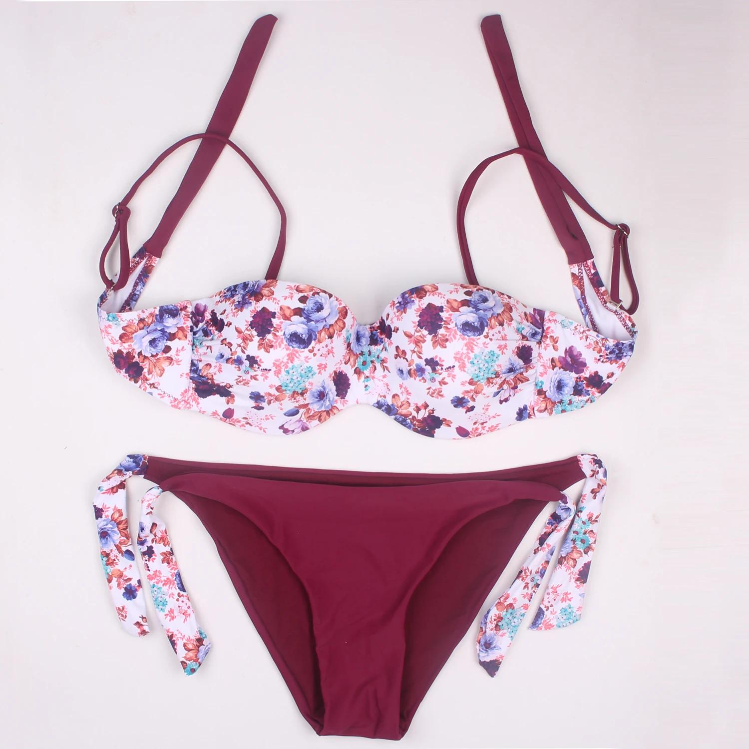 Maillot de bain brésilien sexy pour femmes, bikini push-up, col licou, style floral, vêtements de pl
