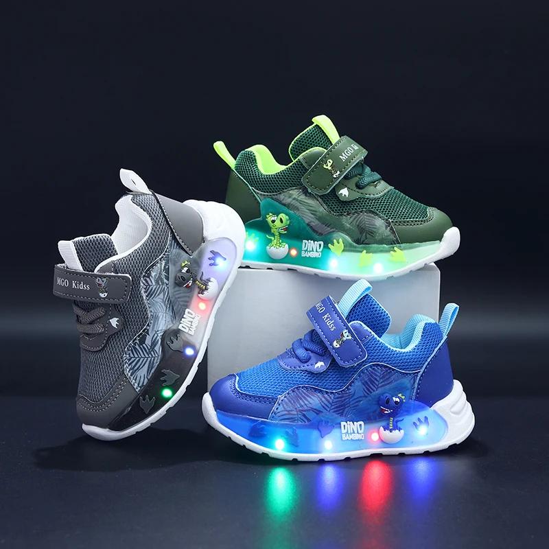 Mgo Kidss Printemps et Automne Chaussures lumineuses pour enfants Chaussures pour garçons dinosaures