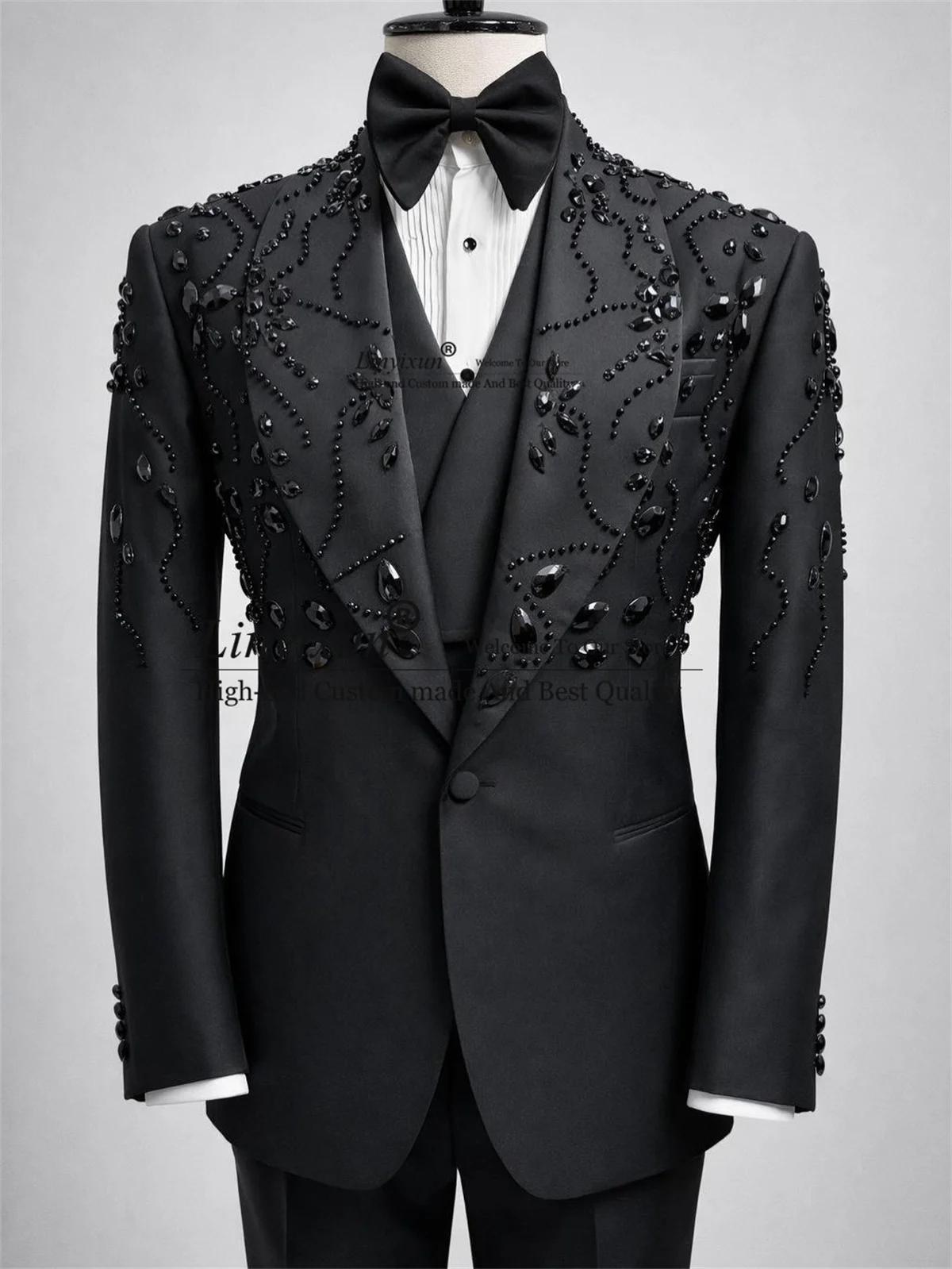 Costumes de smoking pour hommes en cristal scintillant, revers châle personnalisé, pour mariage, bla