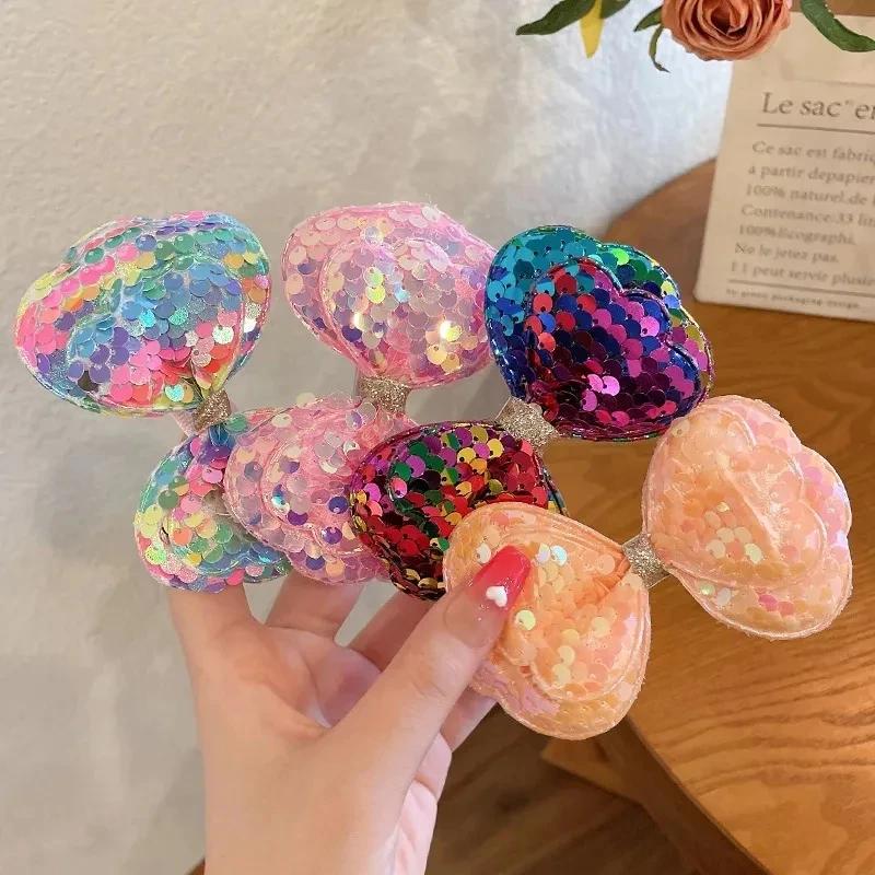 Pinces à cheveux longues à paillettes de couleur dégradée, 5 pièces, grand nœud, pour filles et enfa
