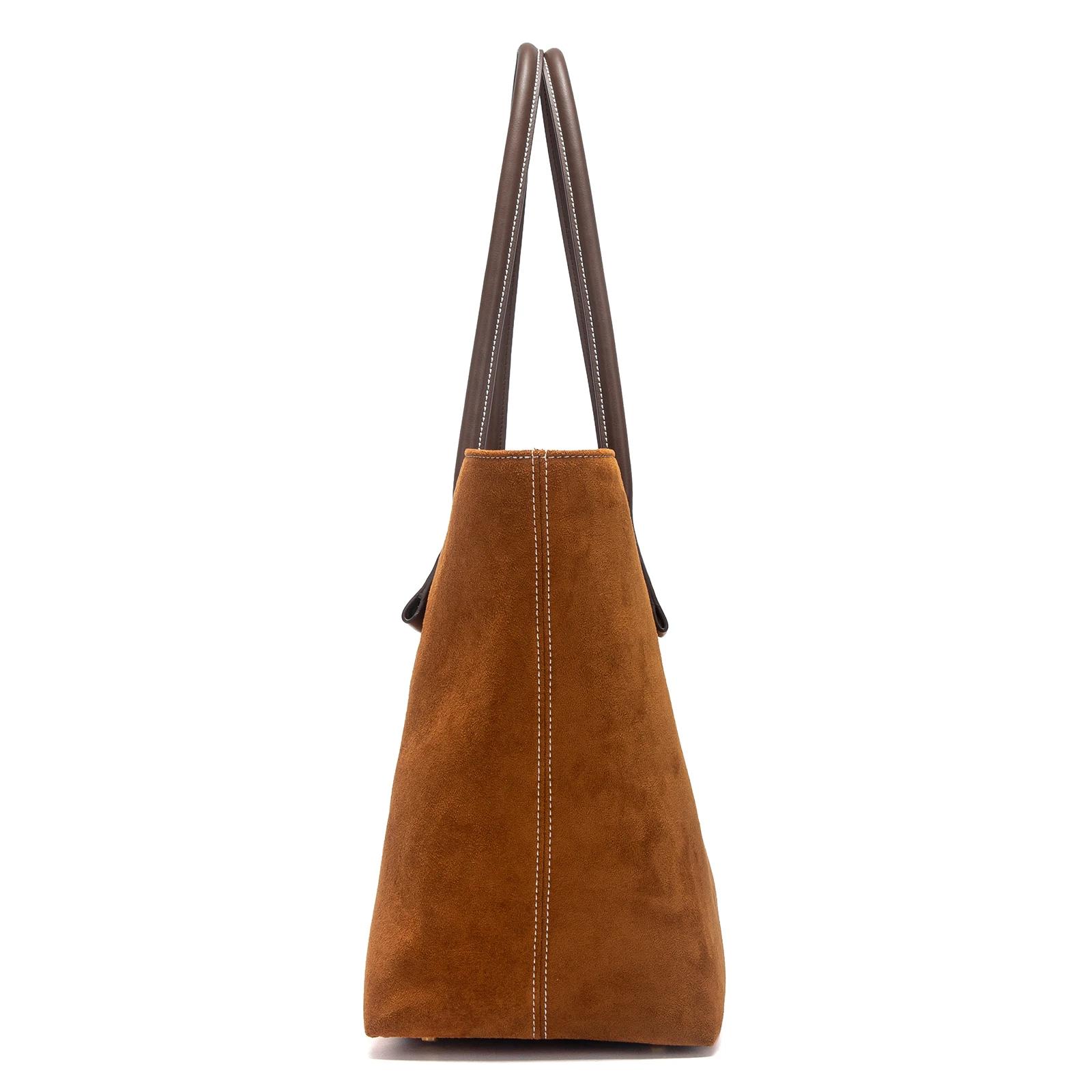 Sac fourre-tout CHCH pour femme, collection Printemps 2026, marron velours, grande capacité, sac à m