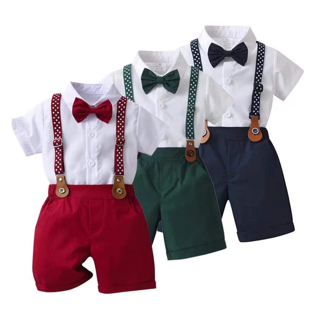 Vêtements d'été de mariage pour garçons de 1 2 3 4 5 6 ans, ensemble à bretelles imprimé étoiles, T-