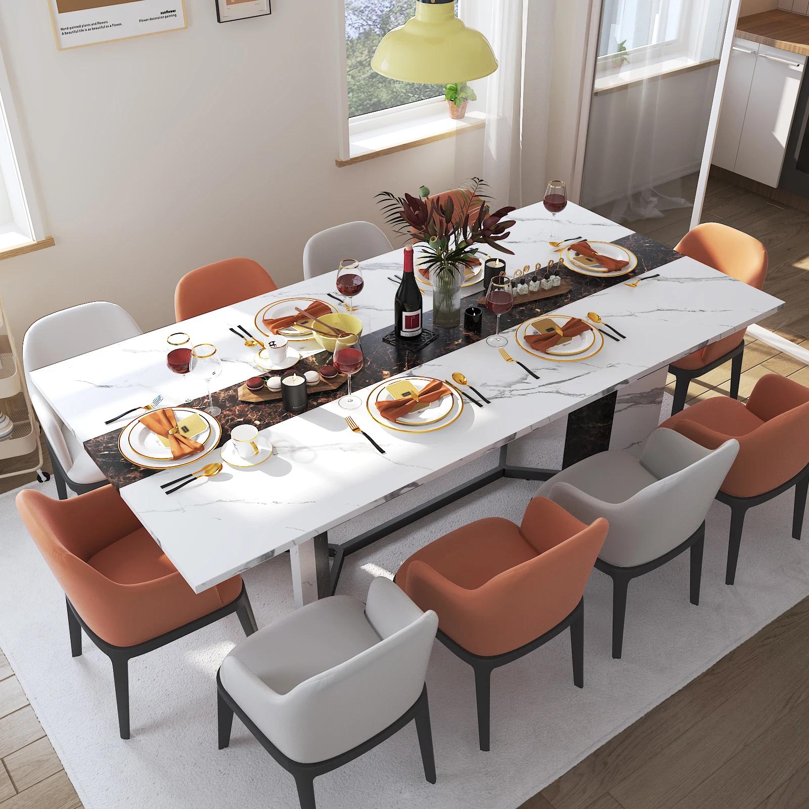 Grande table à manger rectangulaire luxueuse de 71 po pour 6 8 10 personnes, table queen familiale a
