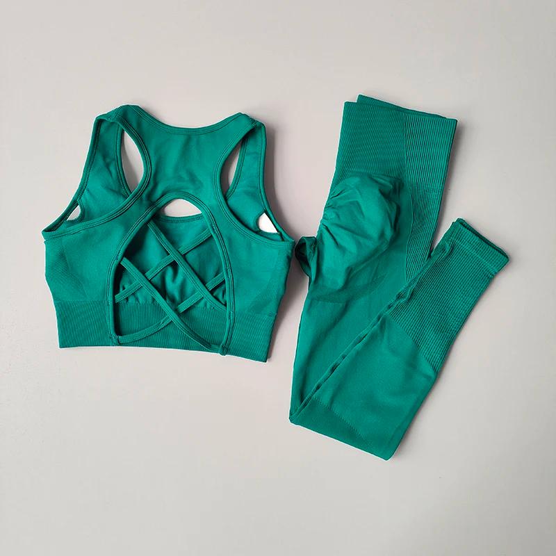 Survêtement femme ensemble yoga fitness - Soutien-gorge + leggings taille haute combinaison sport sans coutures