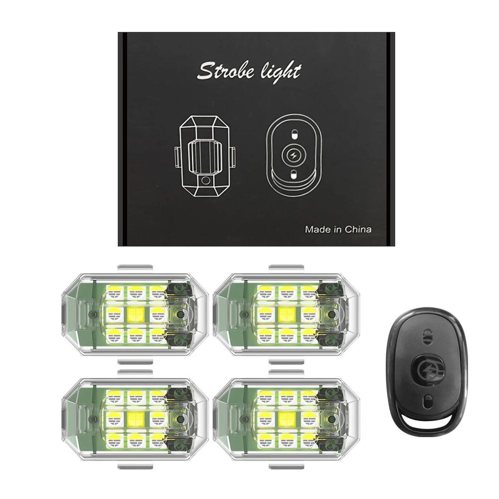 Lumière stroboscopique LED sans fil pour Drone, 4 pièces, pour moto, voiture, vélo, télécommande, vo