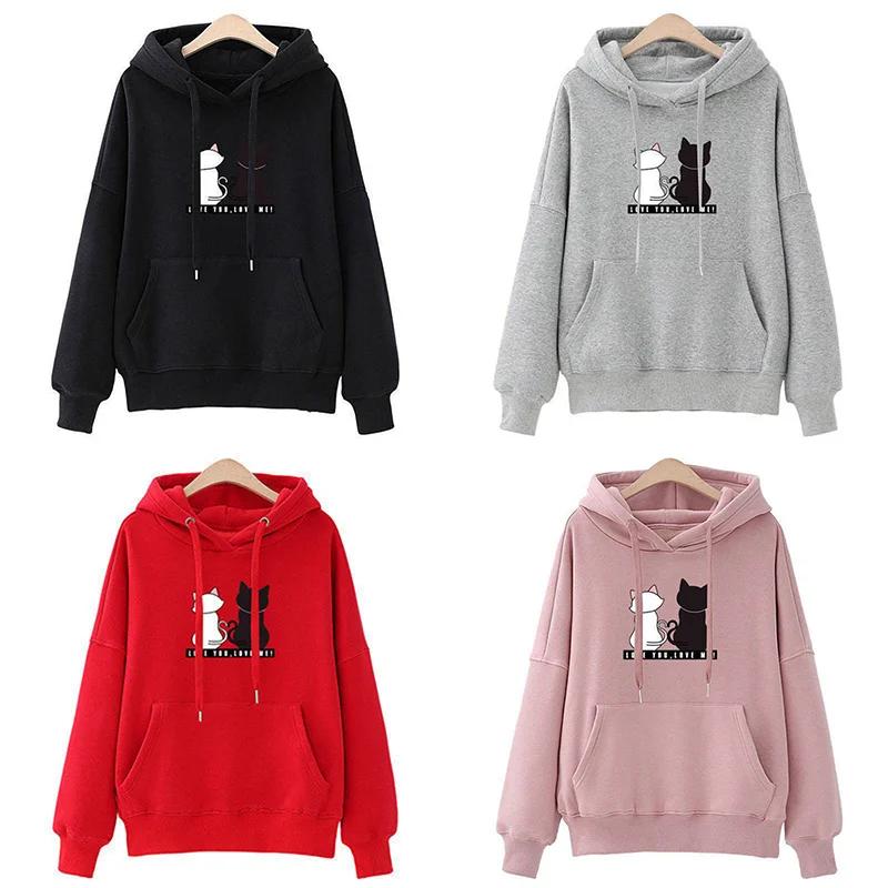 Sweat à capuche décontracté pour femmes, sweat-shirt créatif assorti, Streetwear, motif de chat mign