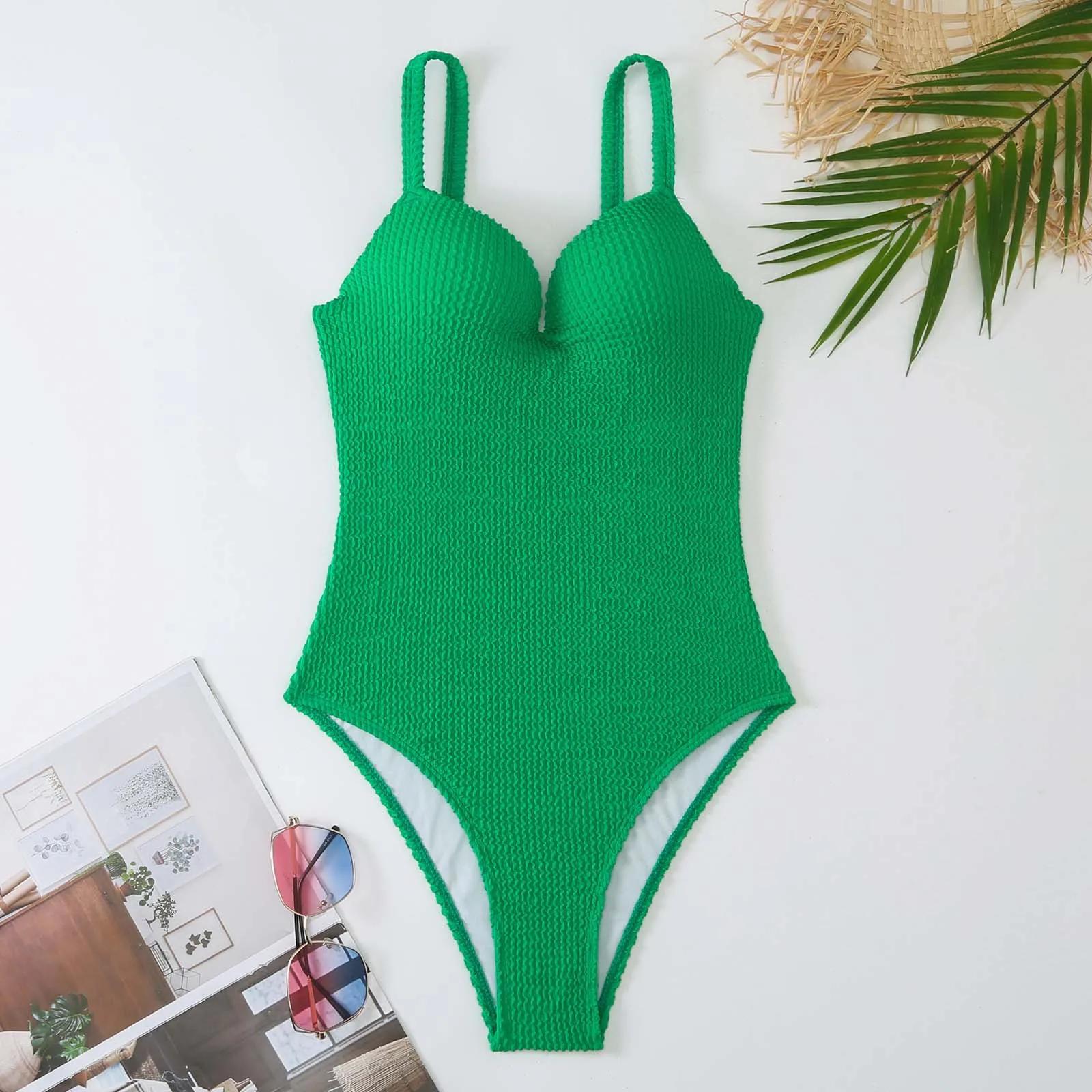 Maillot de bain une pièce push-up 2026 pour femme, couleur unie, combinaison de bain, tenue de plage