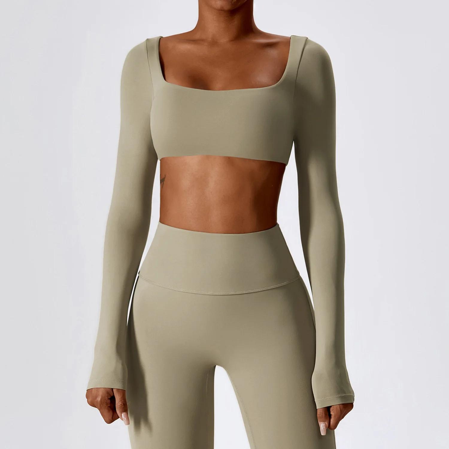 Haut de yoga femme sexy - Chemise sport manches longues court pour fitness et entraînement sportif