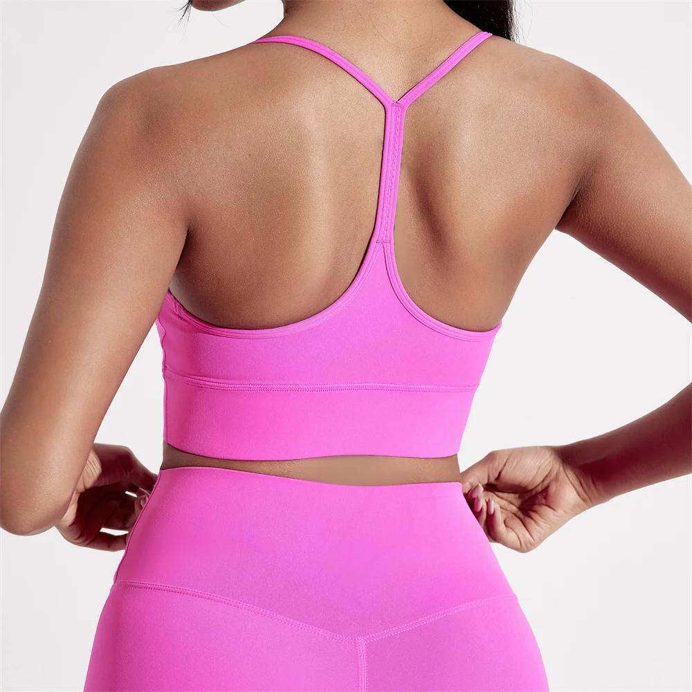 Soutien-gorge de Sport pour femmes, couleur unie, ligne en forme de Y, haut doux et serré, entraînem