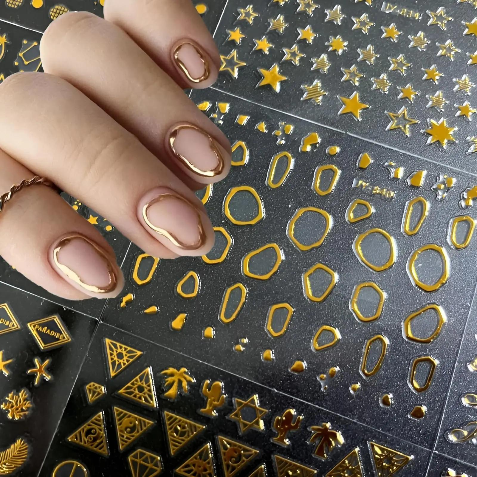 Autocollants pour ongles en or, 30 feuilles, autocollants 3D auto-adhésifs pour ongles, ligne dorée,