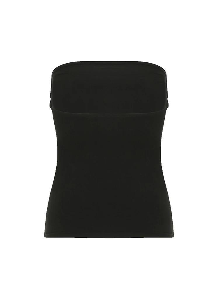 Haut tubulaire sans bretelles noir imprimé gothique pour femmes, slim, court, décontracté, Chic, gra