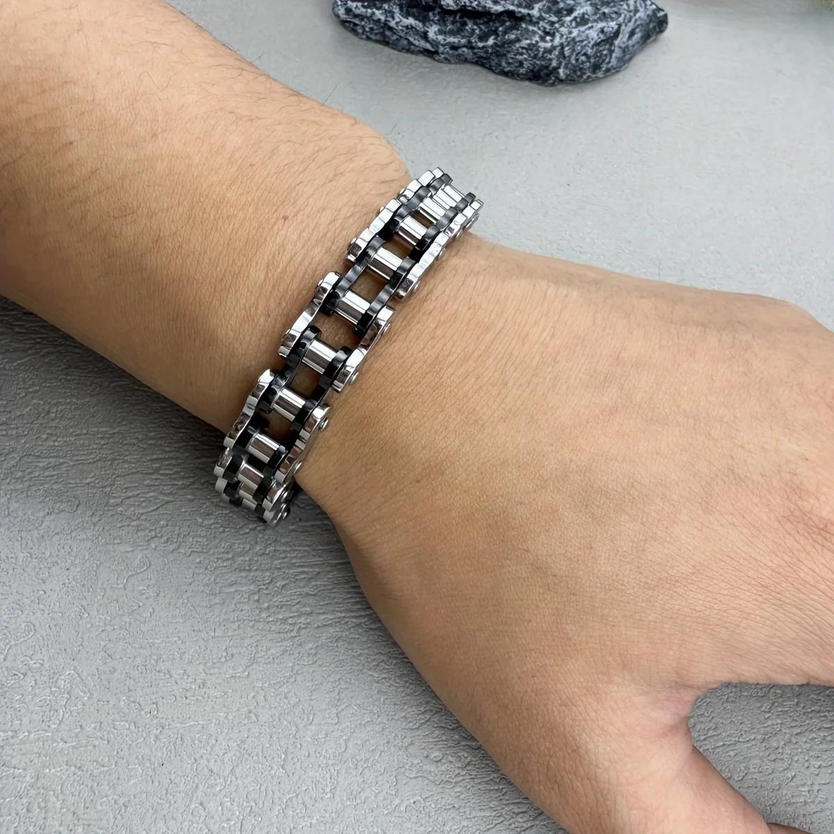 1 pièces Punk Rock acier inoxydable motard hommes Bracelet lien chaîne moto vélo vélo chaîne Bracele