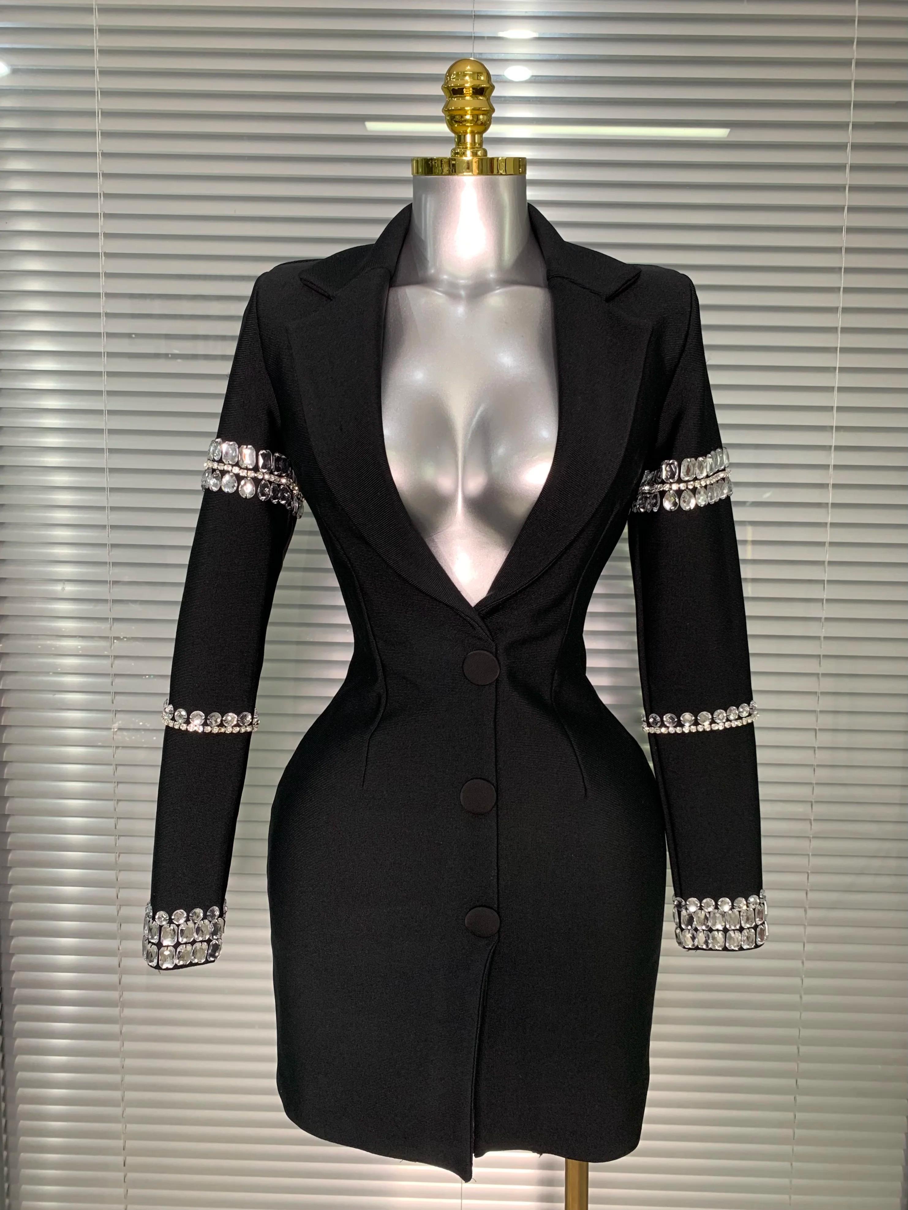Robe à bandes pour femmes, flambant neuf, Sexy, décolleté en V profond, manches longues, Blazer perl