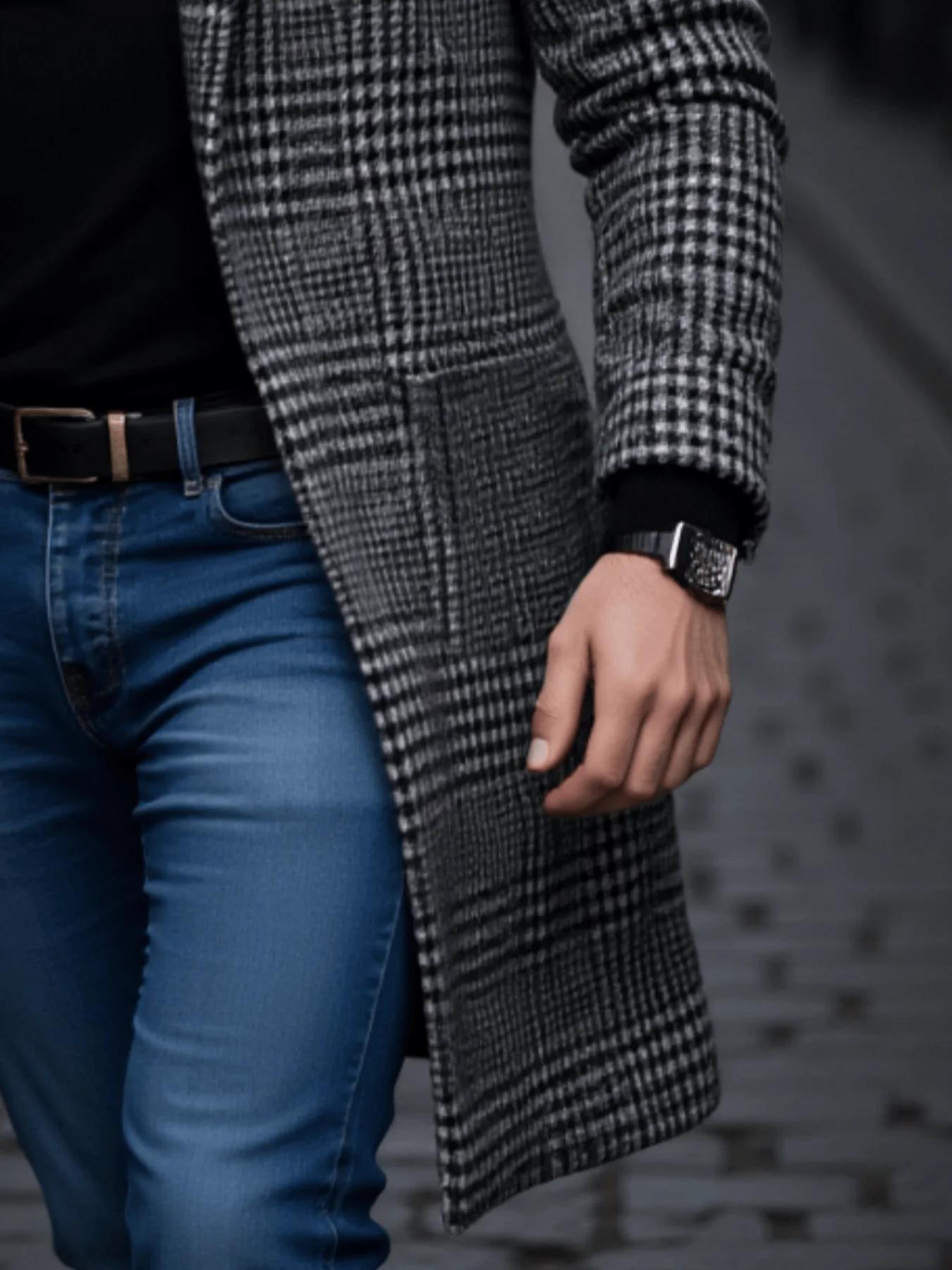 Nouveauté hommes en plein air épaissi chaud Trench manteau pied-de-poule automne hiver coupe-vent av