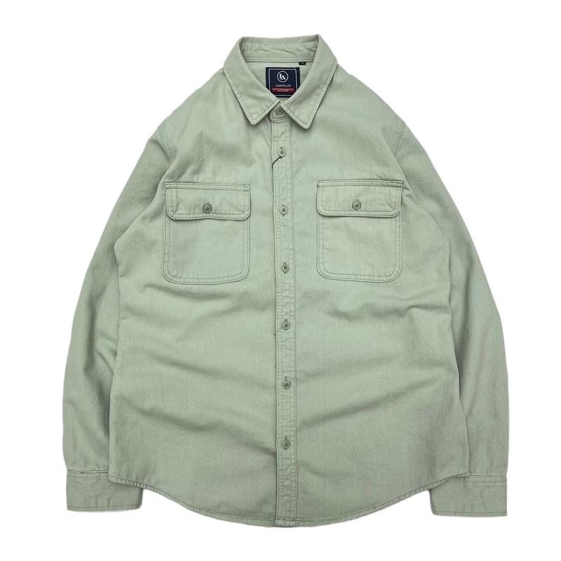 Automne nouveau japonais rétro lourd sergé à manches longues col rabattu 100% coton chemise hommes m