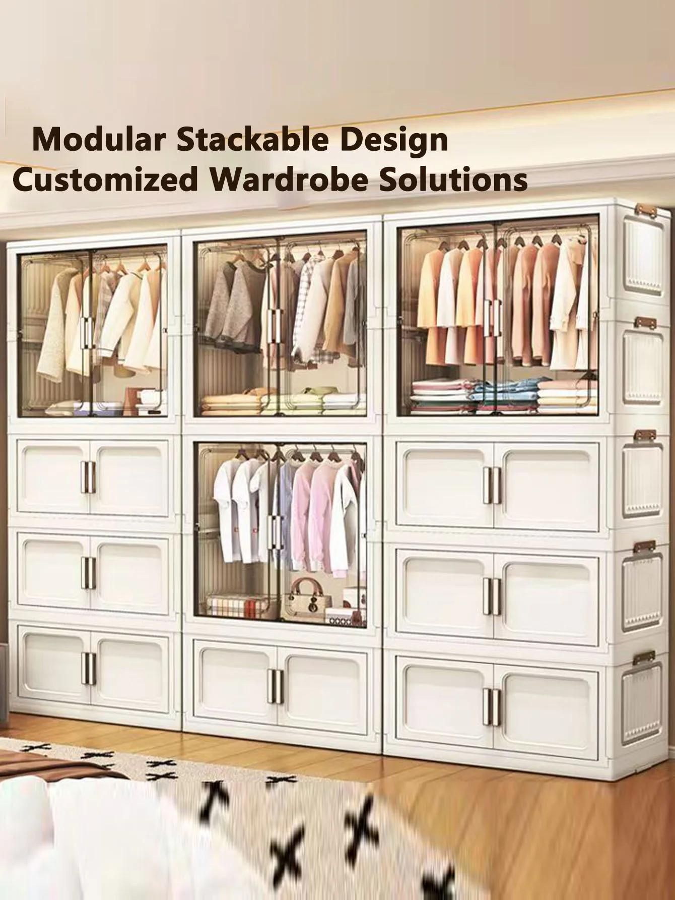 Armoire de rangement pliante multifonctionnelle avec portes blanc/noir/gris pour organisateur de sal