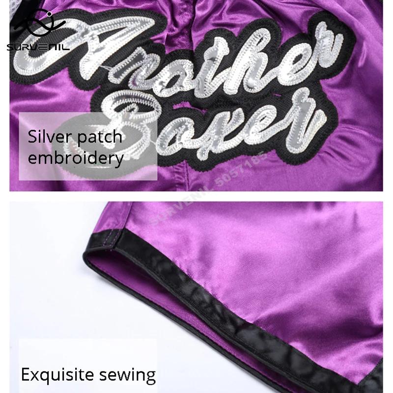 Muay Thai pantalon broderie short de boxe femmes hommes Satin combat Kickboxing maillot d'entraîneme
