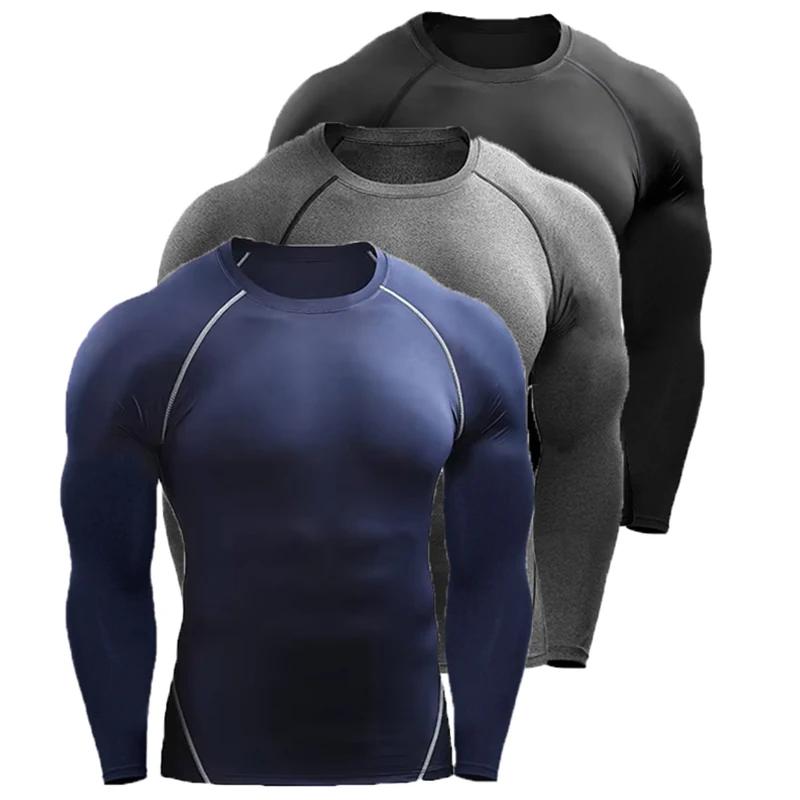 Compression à manches longues T-shirt hommes élastique entraînement T-shirt Gym Fitness collants d'e
