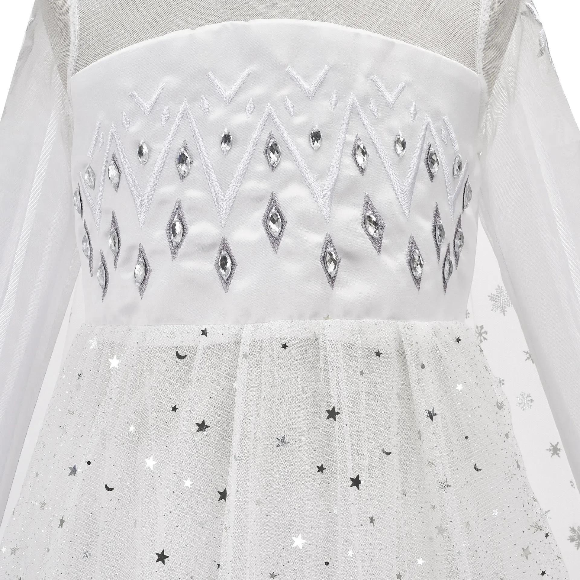 Robe de princesse Elsa blanche la reine des neiges Disney pour filles, Costume fantaisie Cosplay, vê