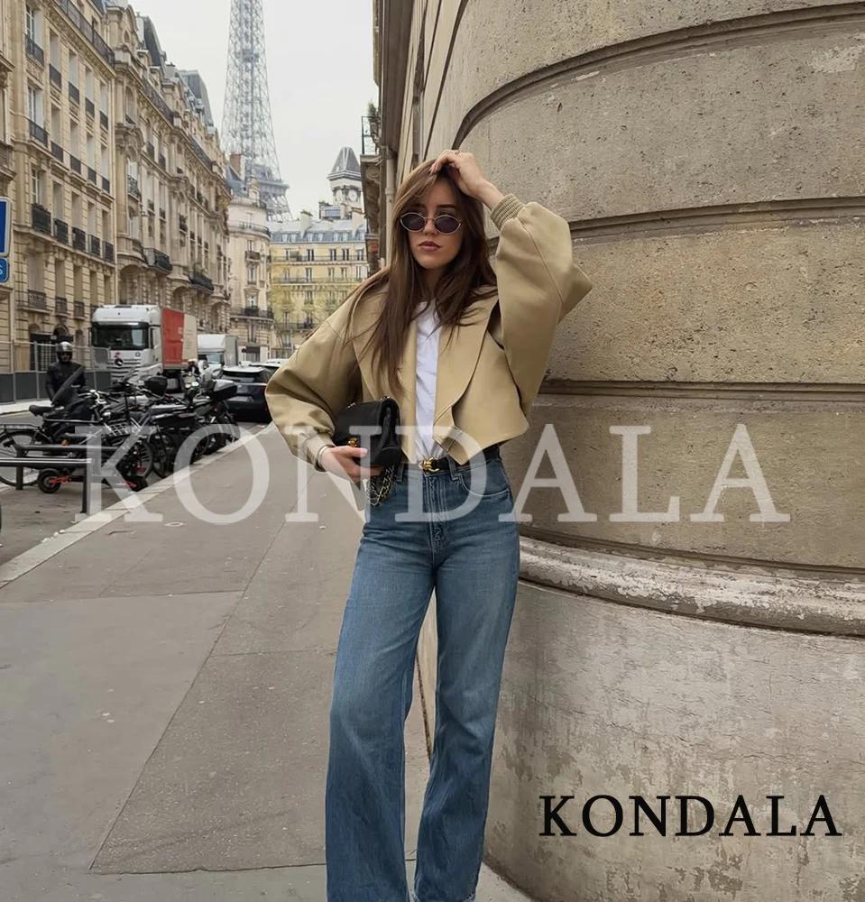 KONDALA Veste Courte Femme Urbaine Chic et Décontractée avec Ceinture, Style High Street, Élégante e