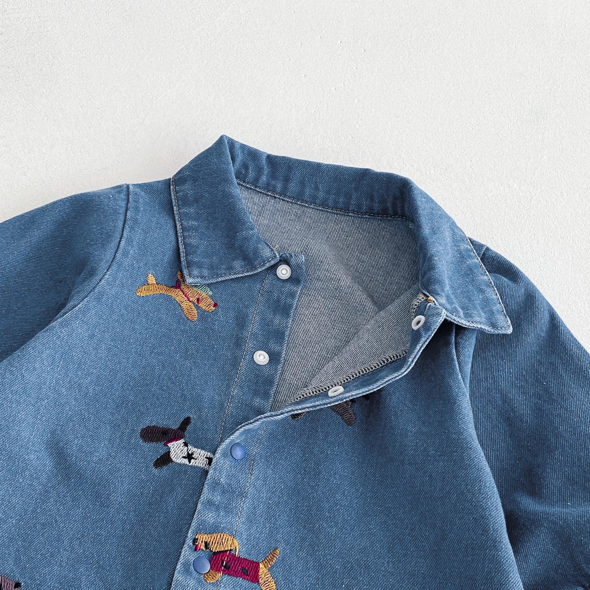Costume une pièce pour bébé, vêtements d'automne en denim, vêtements rampants d'extérieur brodés pou