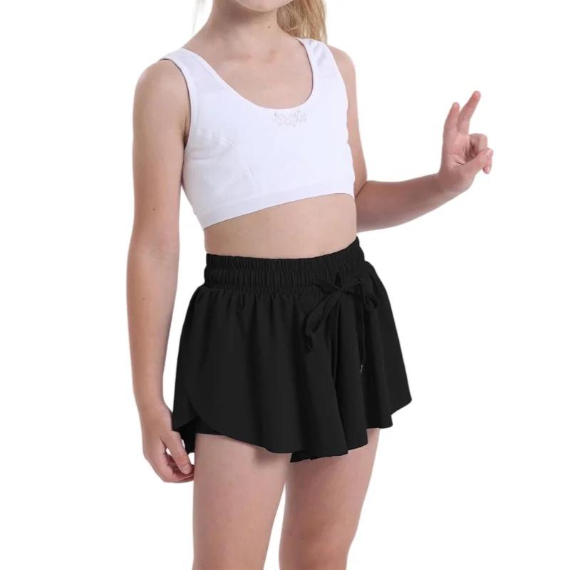 Shorts pour enfants filles Shorts papillon fluides athlétiques 2 en 1 jupes de course courtes joie T