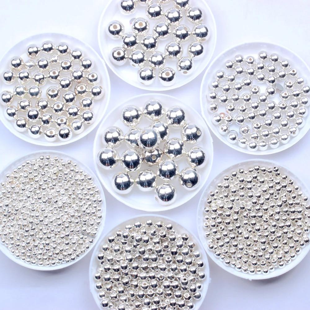 Perles d'imitation plaquées or/argent, 3mm-12mm, perles acryliques rondes espacées, perles dispersée