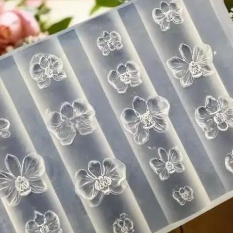 Moule à ongles 3D en Silicone, Design de fleur Phalaenopsis, orchidée papillon douce, modèle de manu
