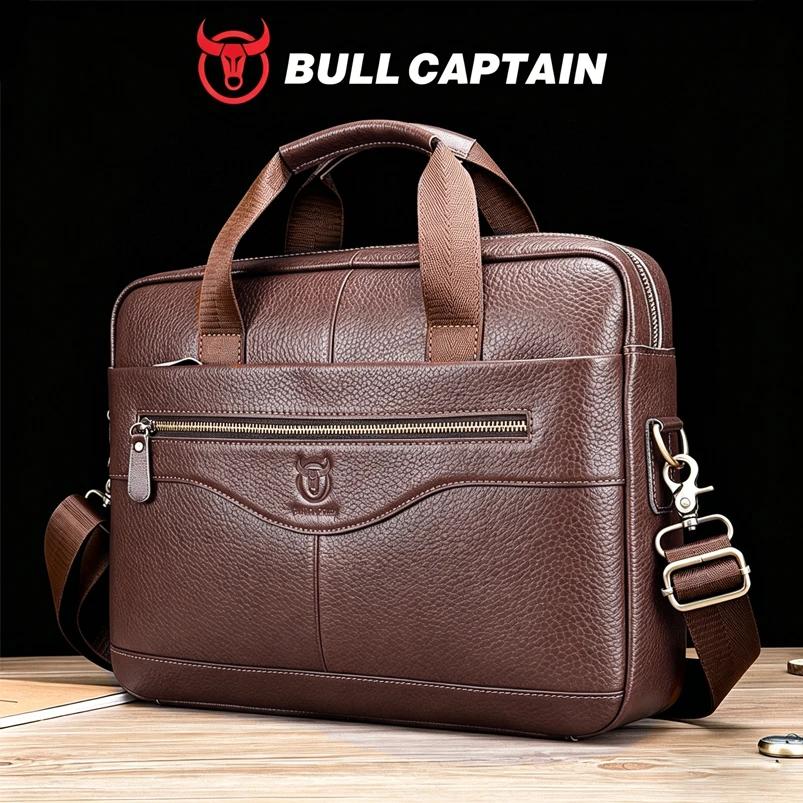 BULLCAPTAIN Sac à main en cuir véritable pour homme, sacoche de bureau portable pour ordinateur port