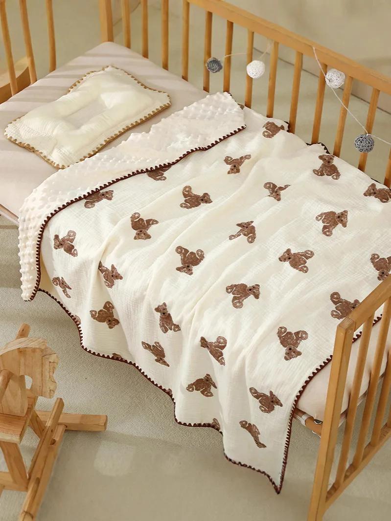 Couverture imprimée ours pour nouveau-né, en pur coton, Double gaze, serviette de bain pour bébé, 10