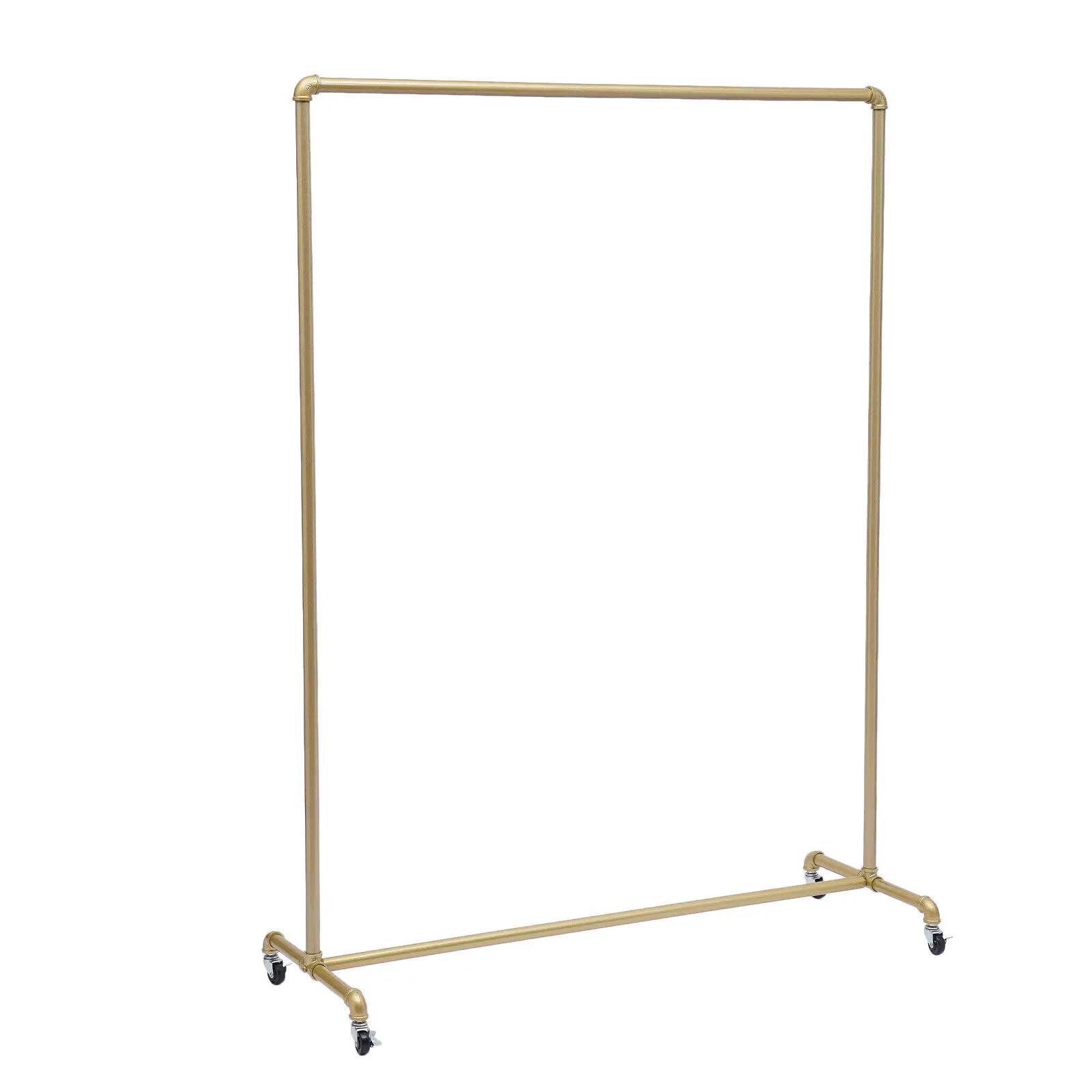 Porte-vêtements vintage en tuyau industriel, supports à vêtements dorés avec roues, T1, 47x63 po
