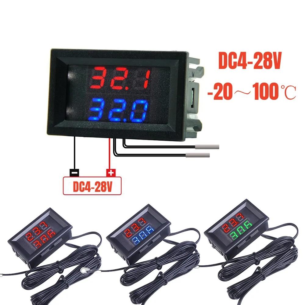 3 chiffres 0.28 pouces DC 4 V-28 V double thermomètre double affichage LED NTC capteur étanche therm
