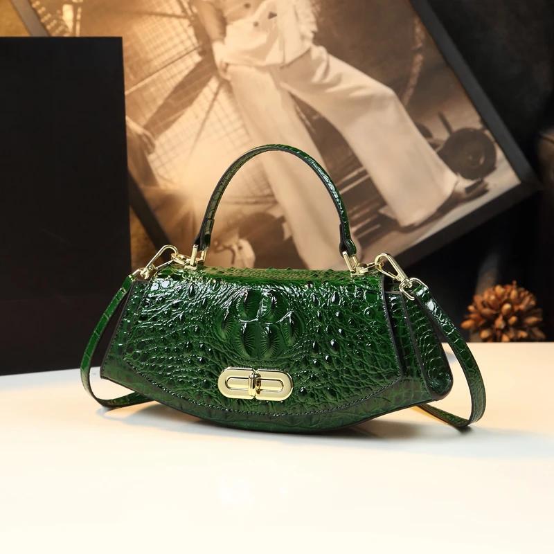 Sac à main en cuir véritable motif crocodile pour femme, petit sac de dégager initié, sacs à bandoul