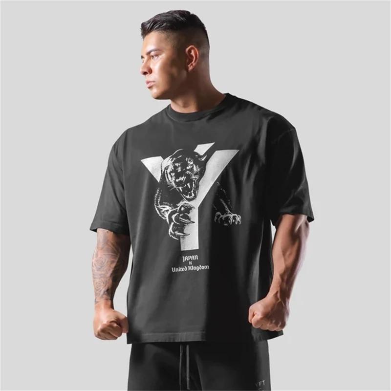 Circft Respzed T-shirt de sport en coton imprimé léopard pour hommes, vêtements de rue décontractés,
