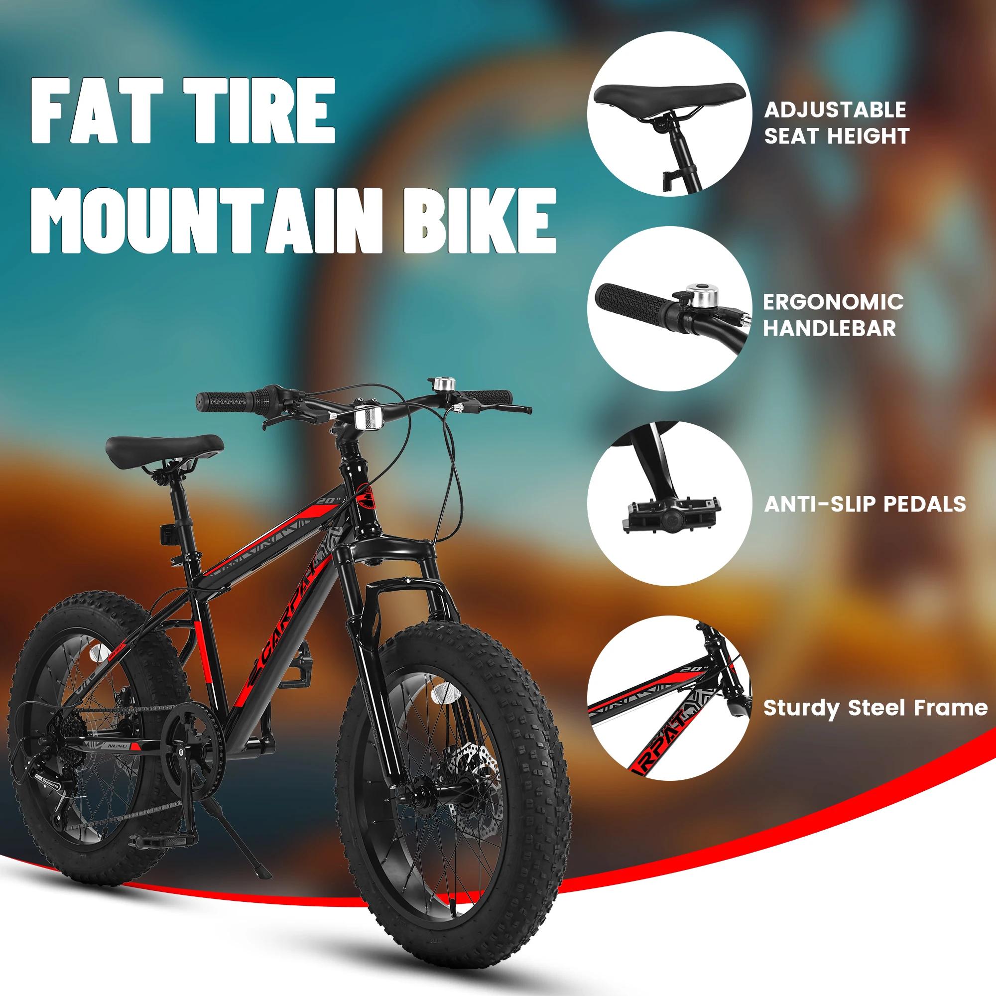 Ecarpat Vélo pour enfants à pneus 20 x 4,0 pouces, VTT à pneus larges, 7 vitesses pour garçons et fi