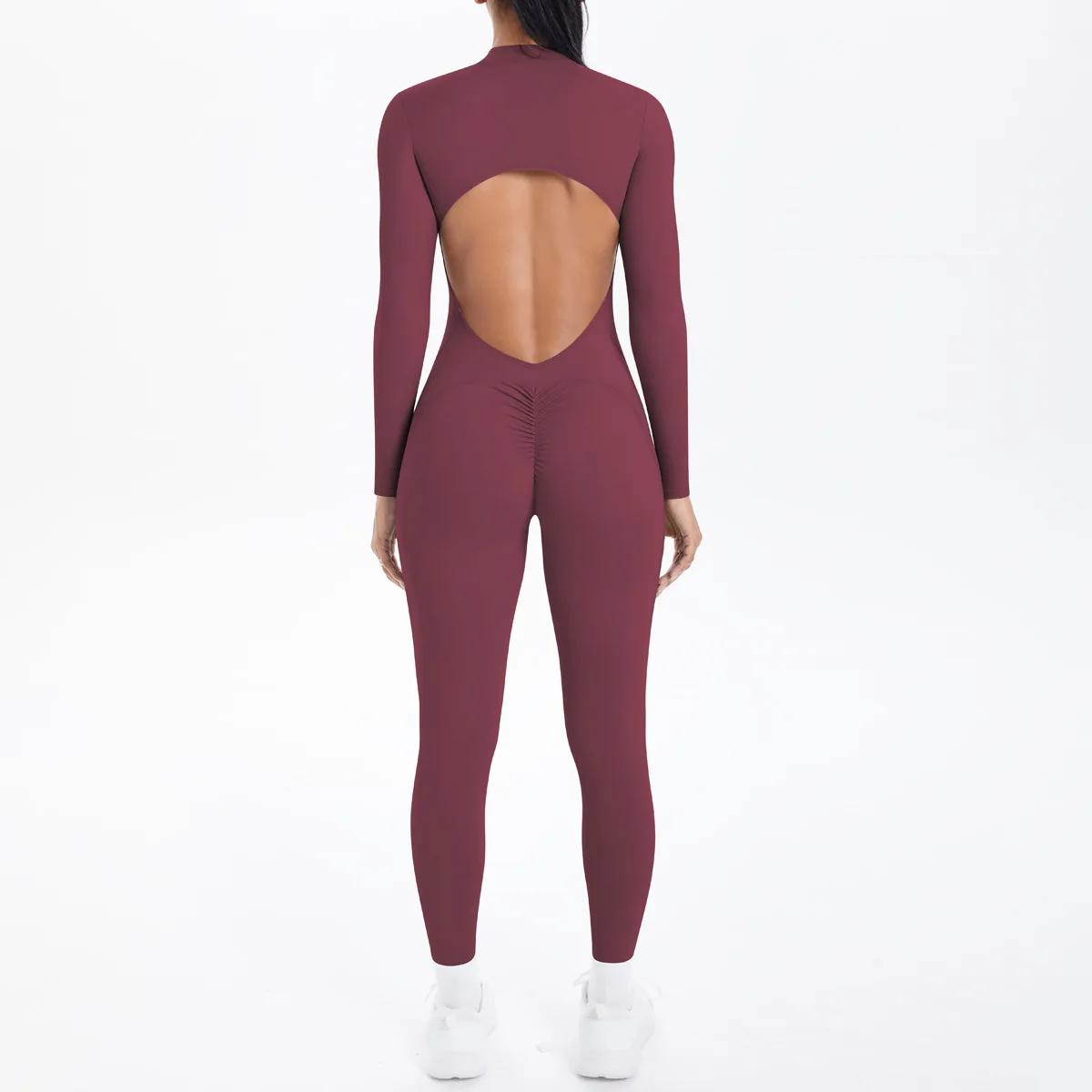 Combinaison de sport dos en V, vêtements de Yoga, barboteuse pour femmes, manches longues, body d'en