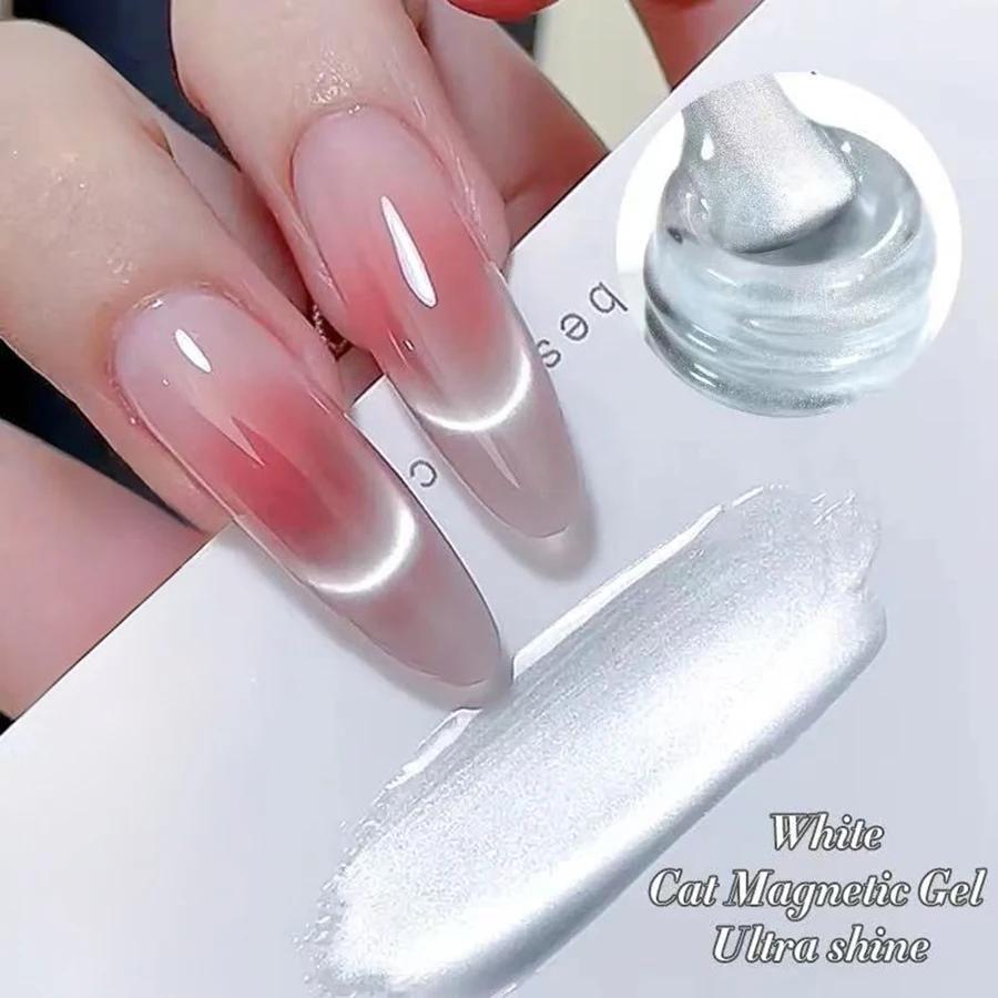 1-9 pièces TC Flow Light Vernis à ongles gel effet œil de chat blanc ultra brillant, gel UV à retire