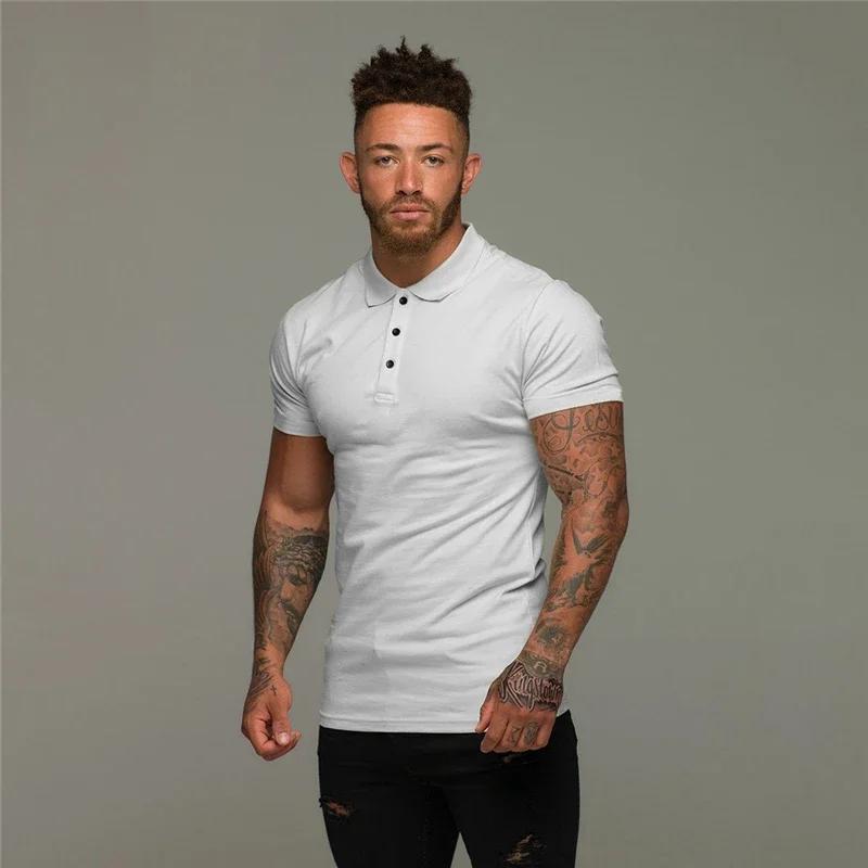 Polo homme manches courtes coton respirant fitness - T-shirt sport musculation course solide