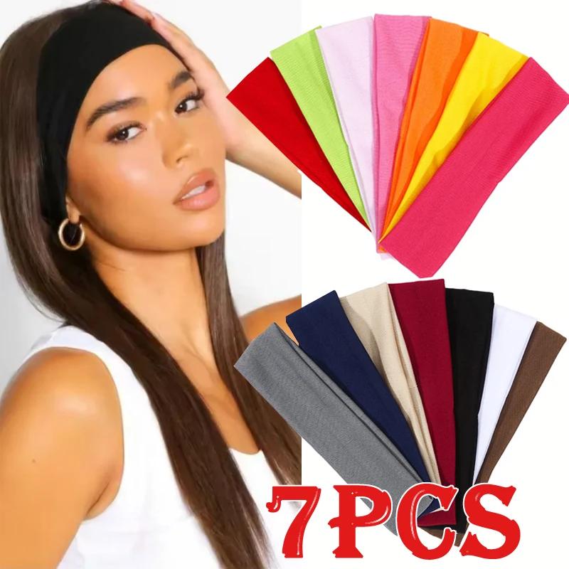 7 pièces bandes de cheveux élastiques solides bandeau de Yoga femmes hommes Simple sport course abso
