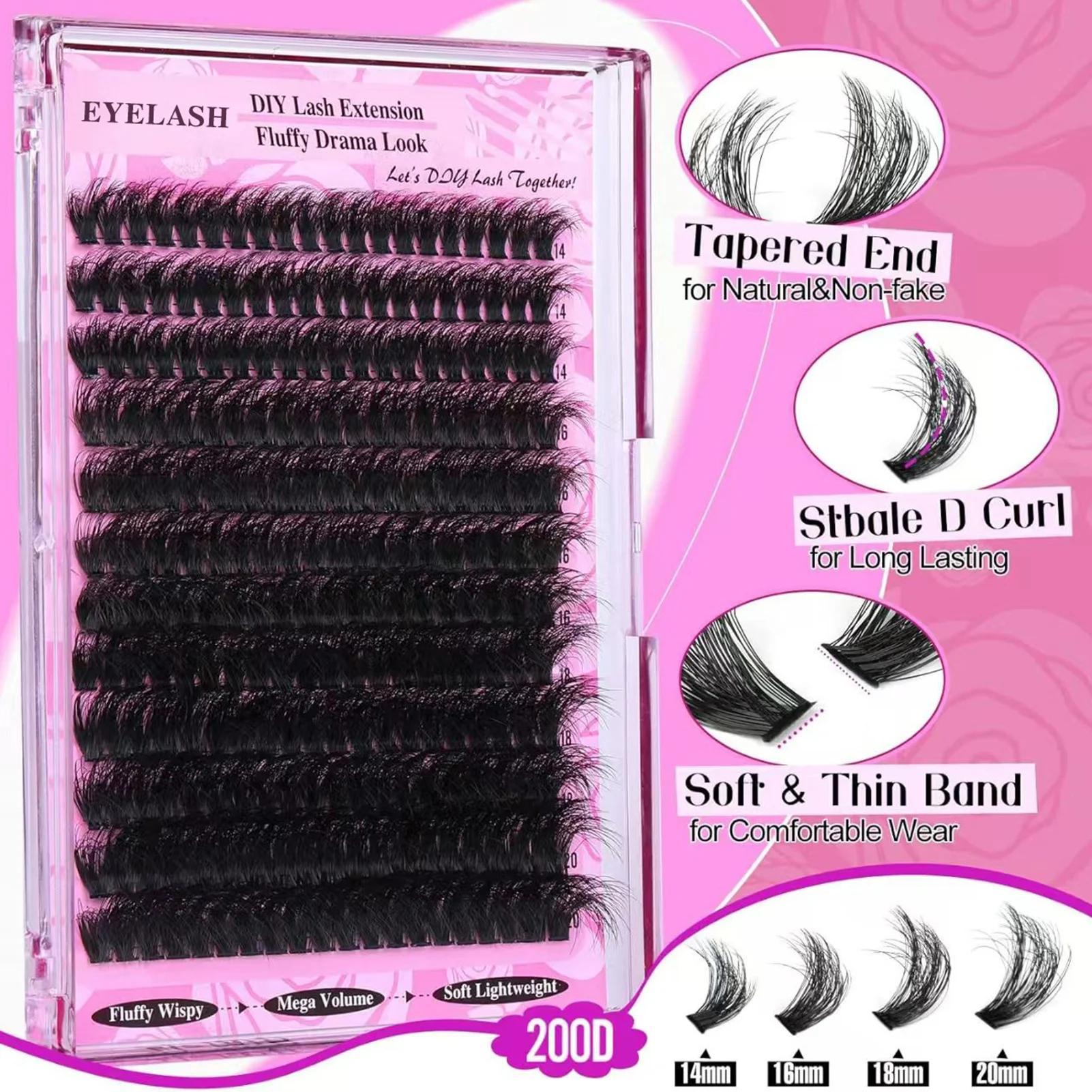 Cils épais moelleux grappes individuelles 200D Cosplay Extensions de cils de Faux vison manga faux c