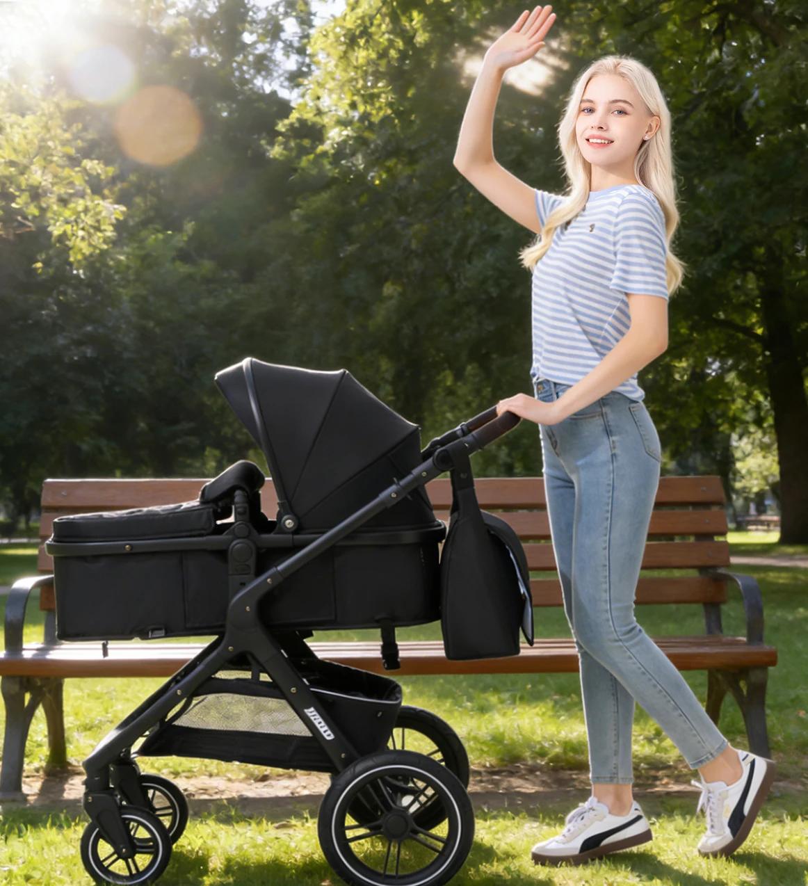 Nouvelle poussette bébé 3 en 1 légère, chariot haute position avec cadre en aluminium, système de vo
