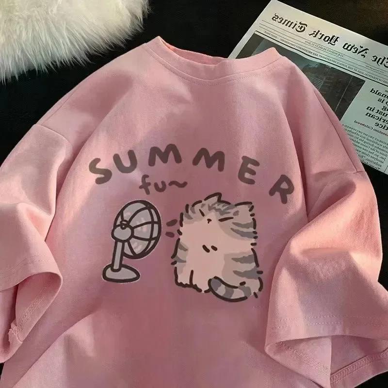 Fan Cat et femmes pur T-shirt pour hommes rue américaine coup créatif été décontracté à manches cour